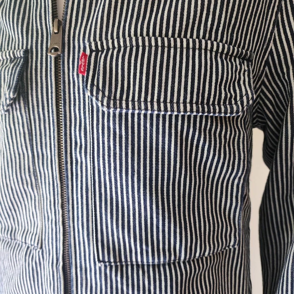 Levis Hickory Stripe Denim Zip Up Workwear Jacket Mens Blue White Chore Coat @27 - Picture 5 of 15